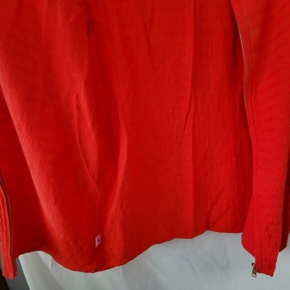 Ann Taylor Large Red Zip Up Blouse 3/4 Sleeve office dressy textured EUC - Picture 6 of 8